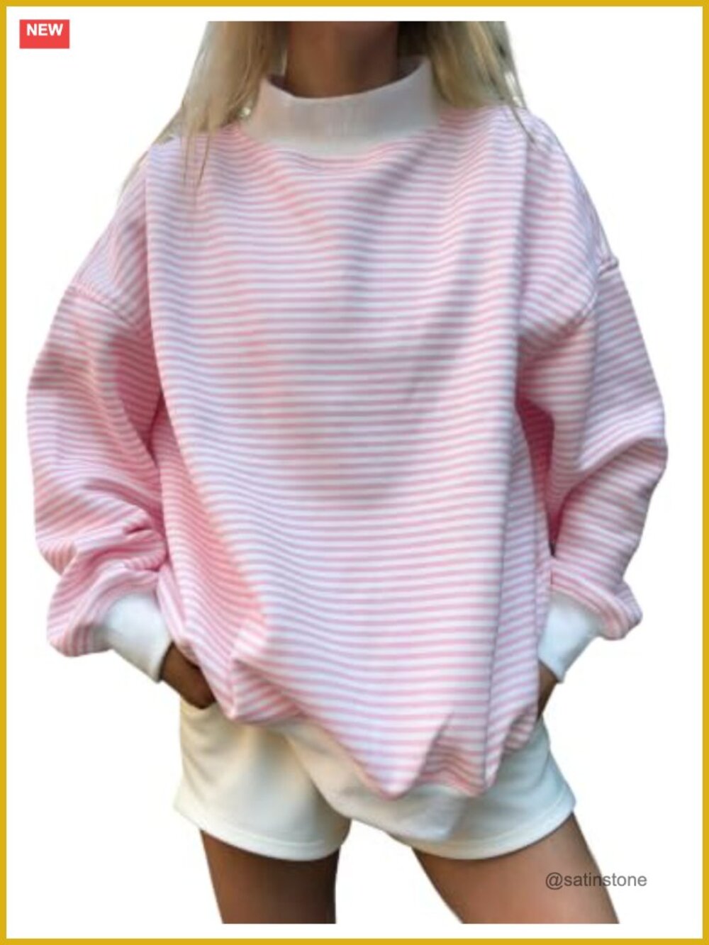 Oversized Mockneck Striped Sweatshirt Long Sleeve Pullover